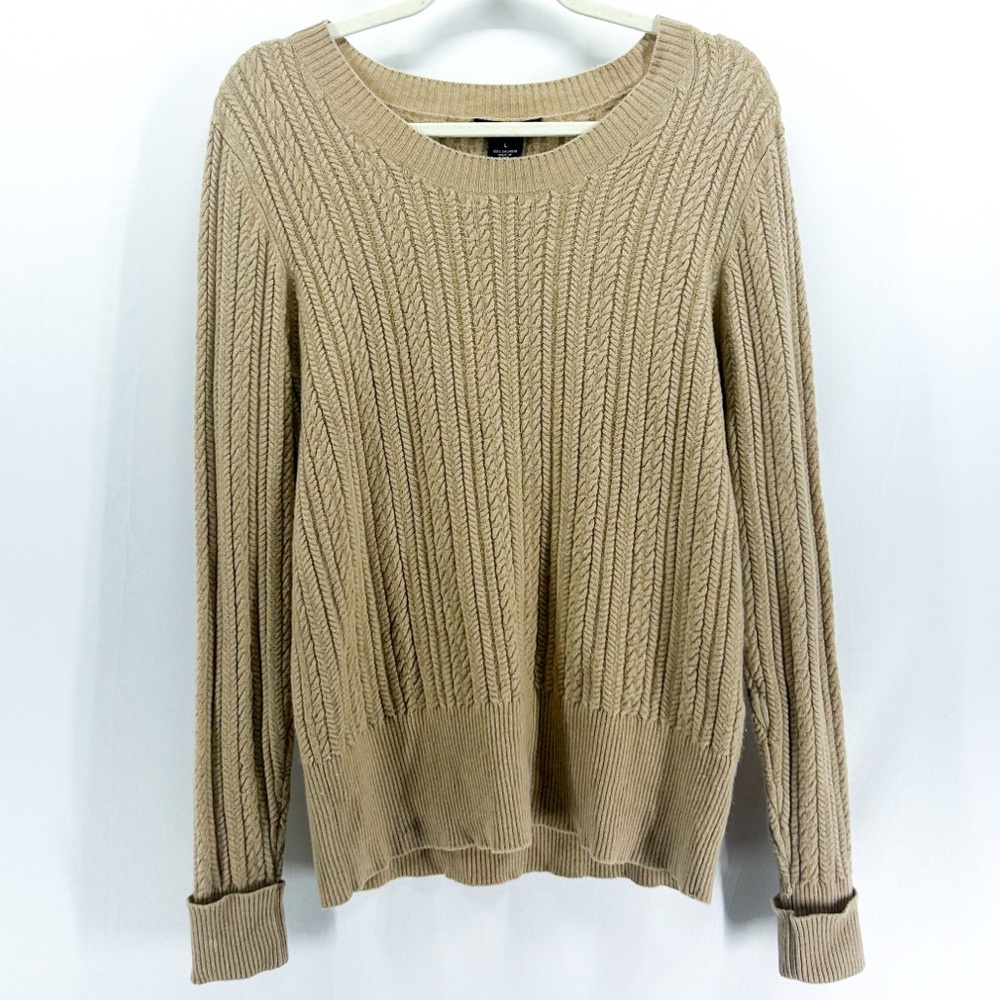 Sofiacashmere Tan 100% Cashmere Cable Knit Scoop Neck Sweater Large